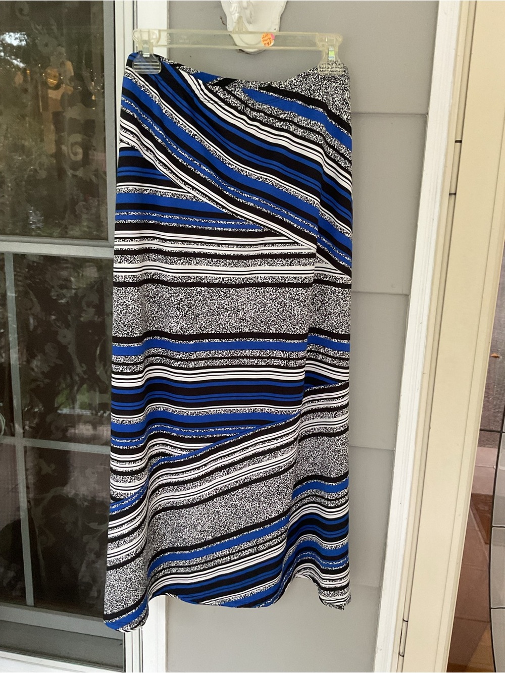 Kim Rogers Career Women Pull On Mixi Skirt Size L Church White Blue Black  EUC